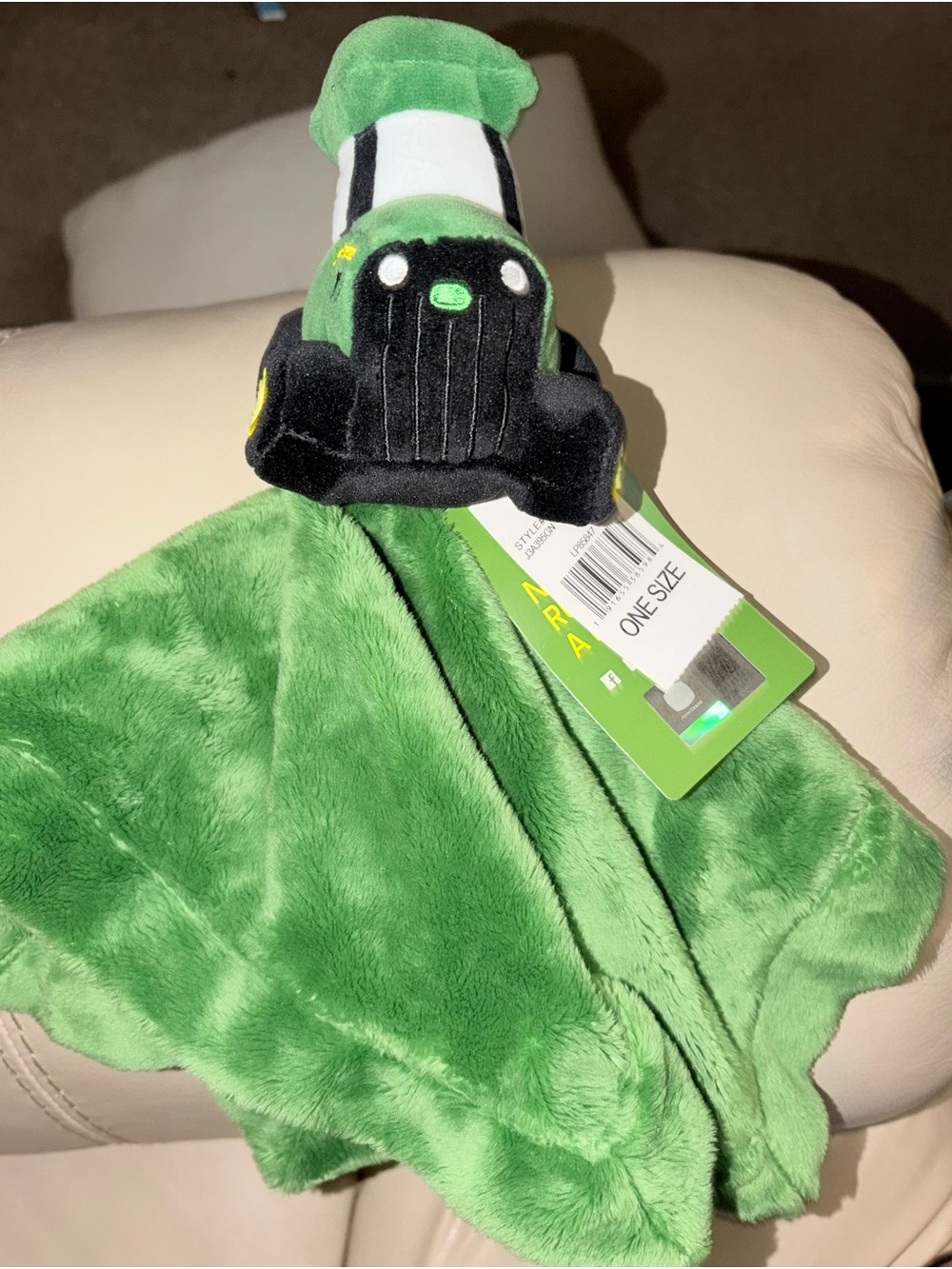 John Deere Green Plush Bib with Toy Tractor Accent